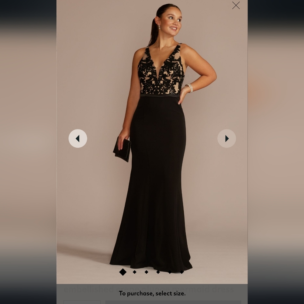 David's Bridal embellished crepe plunge evening dress